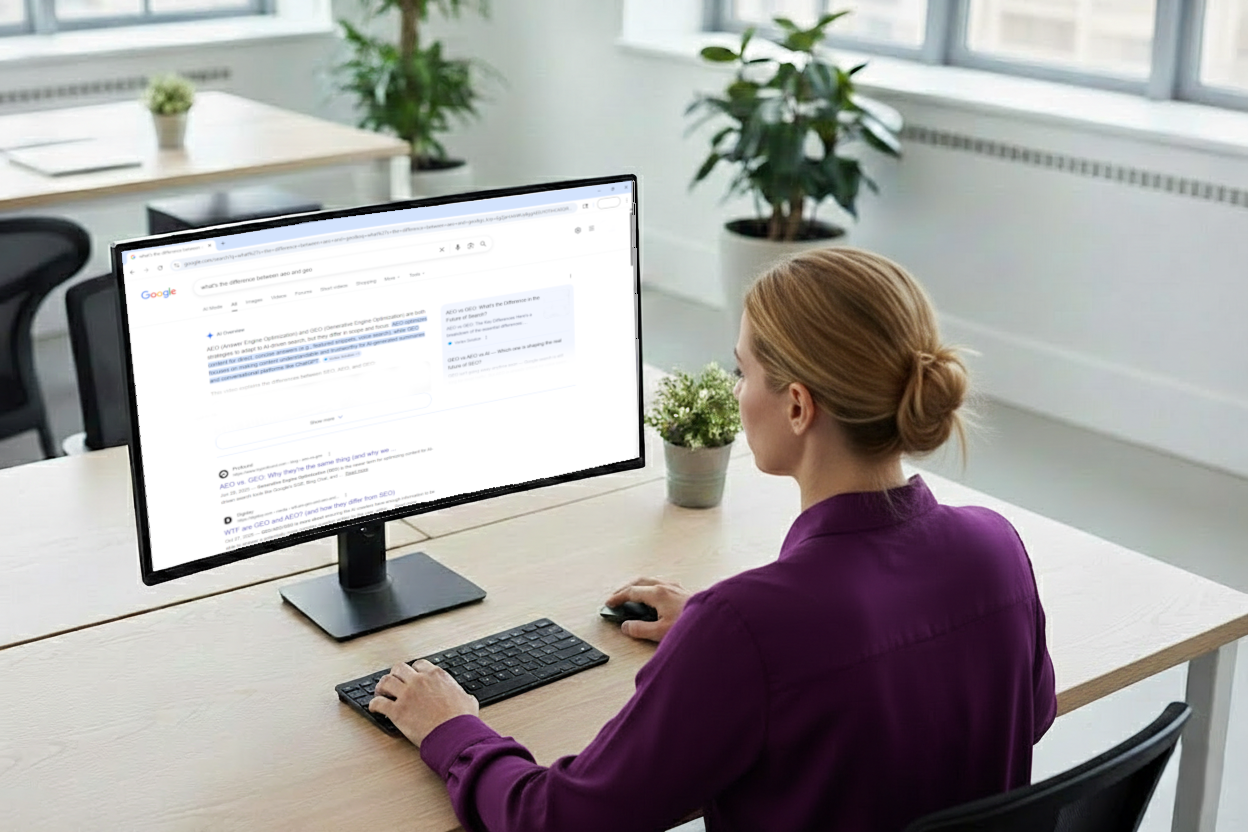 Abstract search interface and AI visibility concept